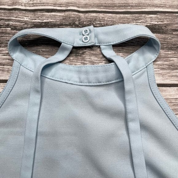 Forever 21 Halter Open Back Tank Top Button Closure Sheer Light Blue M Medium - Picture 8 of 12